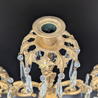 Victorian Gilt Bronze 15" Girandole Candelabra w/ Prisms