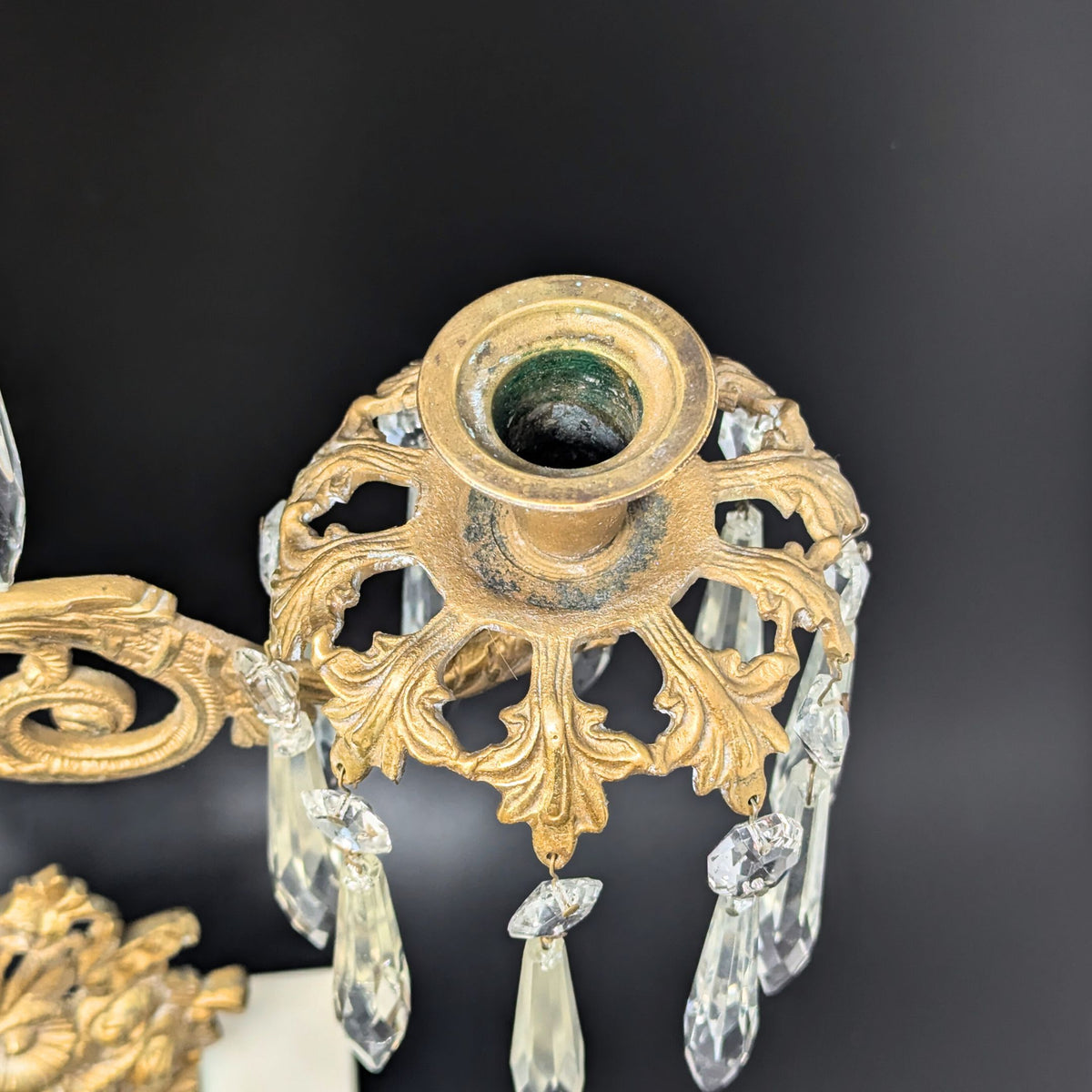 Victorian Gilt Bronze 15" Girandole Candelabra w/ Prisms