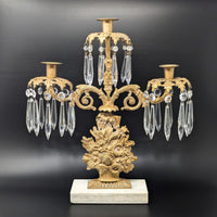 Victorian Gilt Bronze 15" Girandole Candelabra w/ Prisms