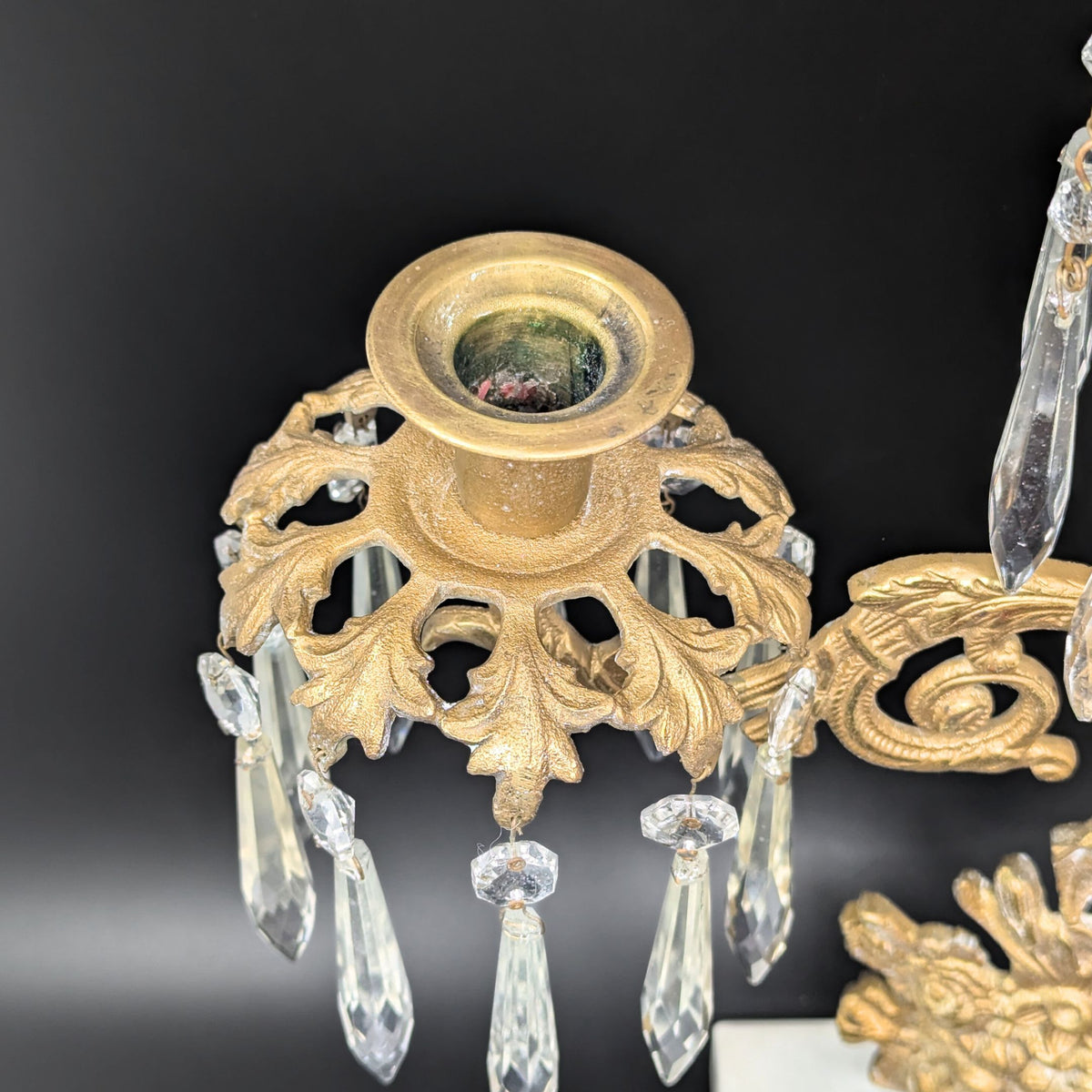 Victorian Gilt Bronze 15" Girandole Candelabra w/ Prisms