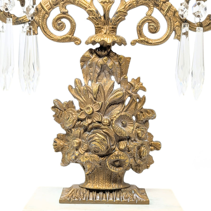 Victorian Gilt Bronze 15" Girandole Candelabra w/ Prisms