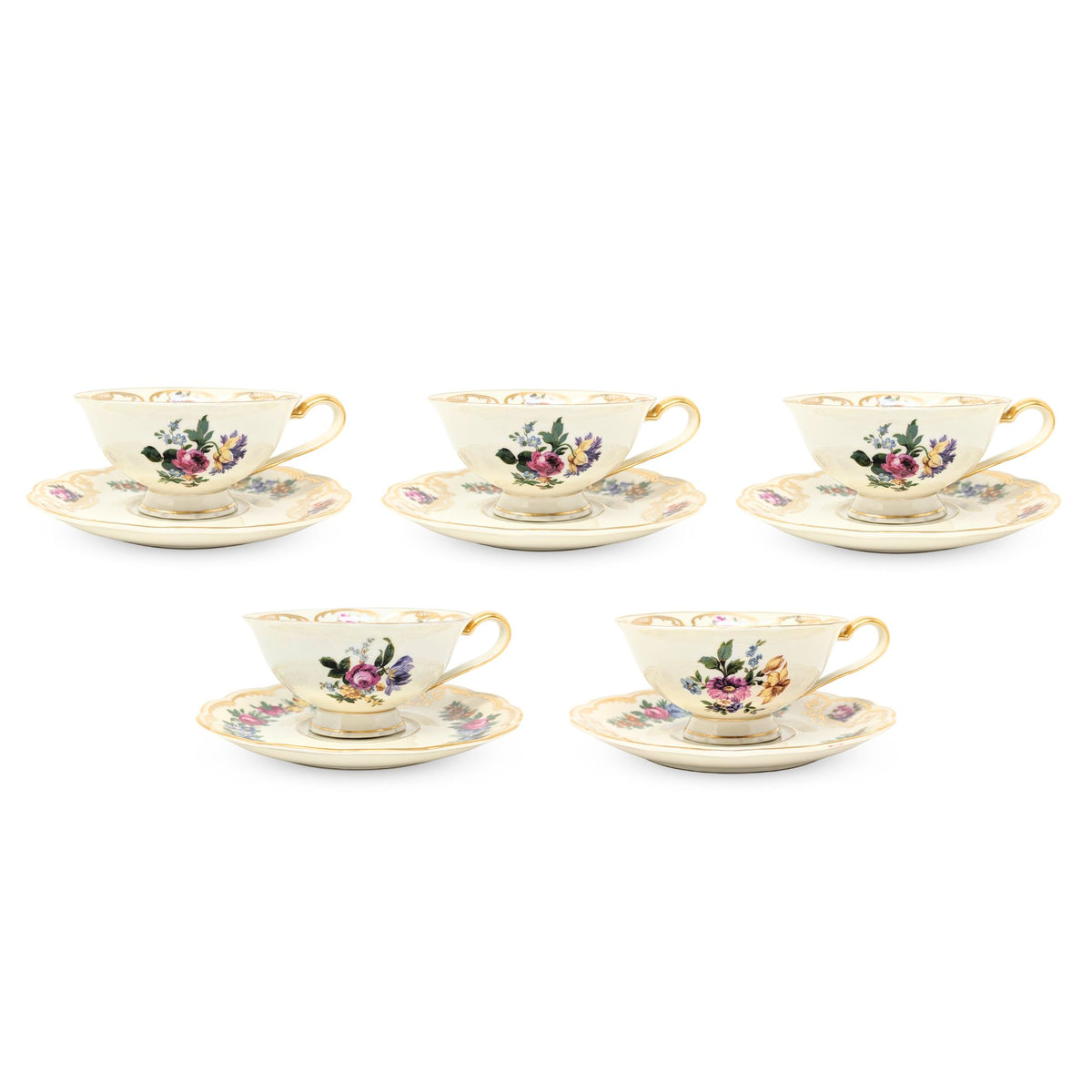 Royal Bayreuth "Nurenberg" Set of 5 Tea Cups & Saucers (10pcs)