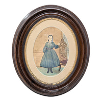Pair of Antique Victorian Oval Wood Frames w/ Hand-Colored Photos