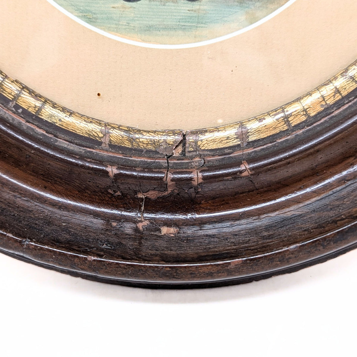 Pair of Antique Victorian Oval Wood Frames w/ Hand-Colored Photos