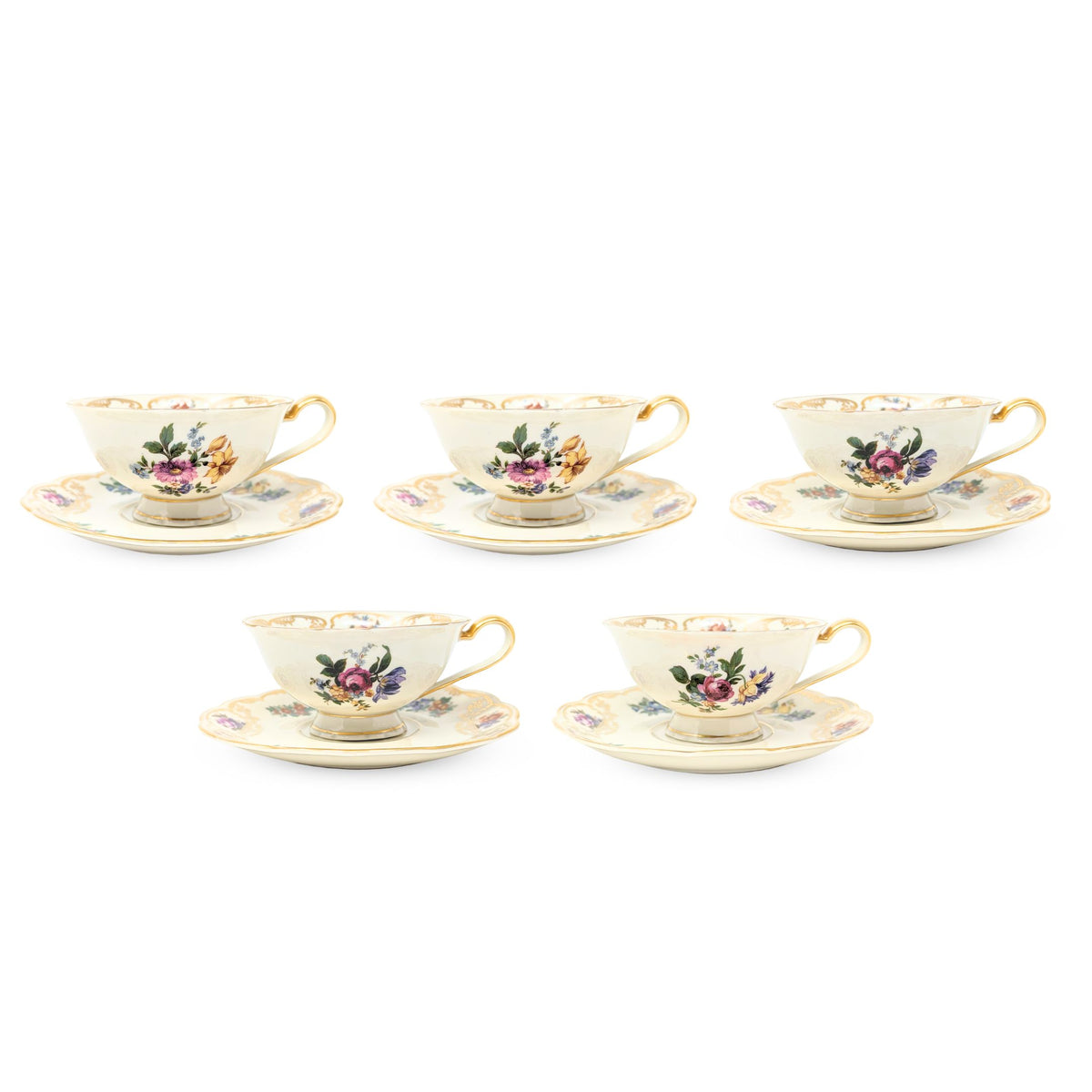Royal Bayreuth "Nurenberg" Set of 5 Tea Cups & Saucers (10pcs)