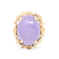 18K Gold Purple Jade Heart Themed Ring - Size 7.75