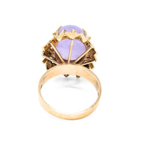 18K Gold Purple Jade Heart Themed Ring - Size 7.75