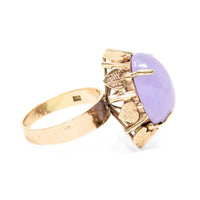 18K Gold Purple Jade Heart Themed Ring - Size 7.75