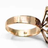 18K Gold Purple Jade Heart Themed Ring - Size 7.75