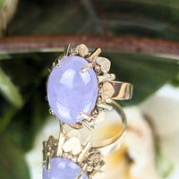 18K Gold Purple Jade Heart Themed Ring - Size 7.75