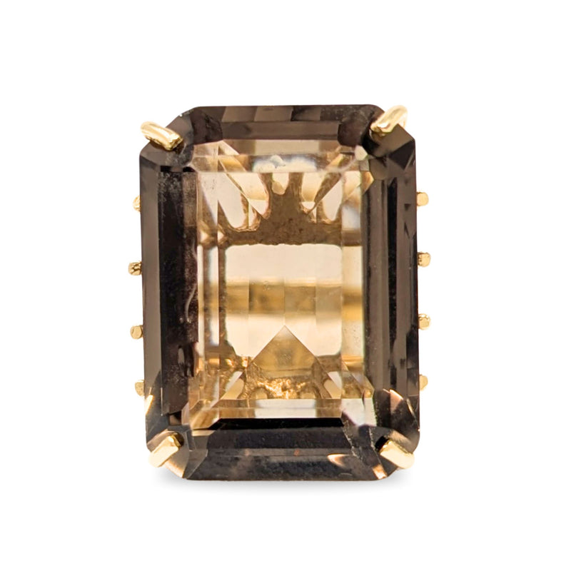 18K Gold 22.3ct Smoky Quartz Cocktail Ring - Size 8.5
