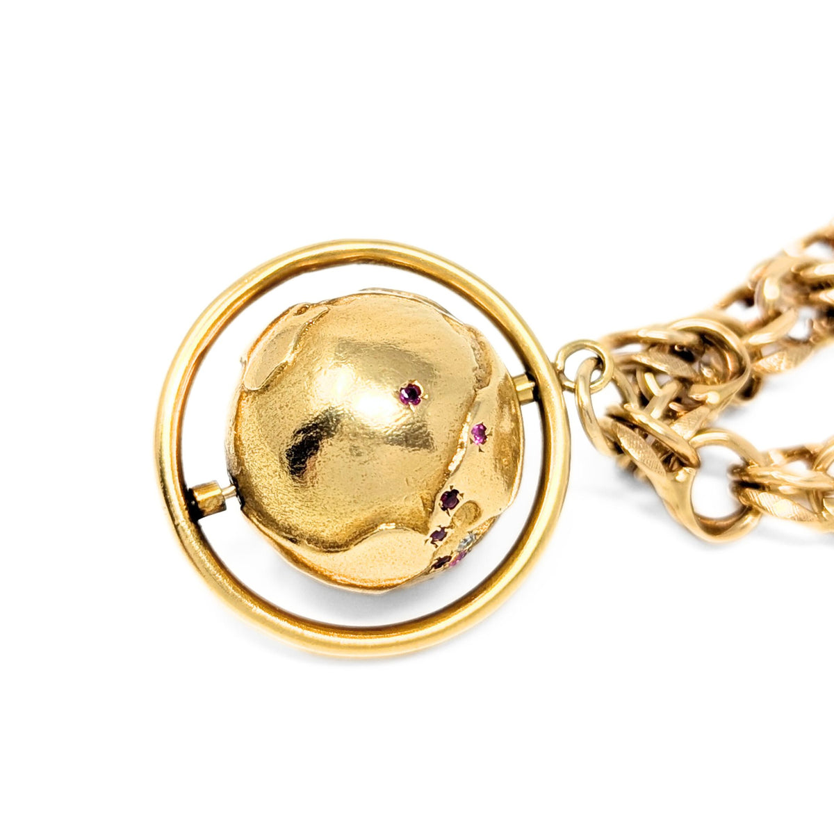 14K Gold Double Link World Globe 6.75" Charm Bracelet