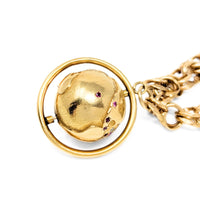 14K Gold Double Link World Globe 6.75" Charm Bracelet