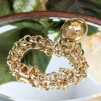 14K Gold Double Link World Globe 6.75" Charm Bracelet