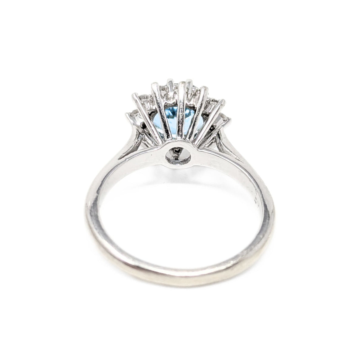 14K White Gold Aquamarine & Diamond Halo Ring - Size 5.5