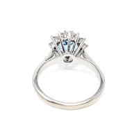 14K White Gold Aquamarine & Diamond Halo Ring - Size 5.5