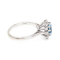 14K White Gold Aquamarine & Diamond Halo Ring - Size 5.5