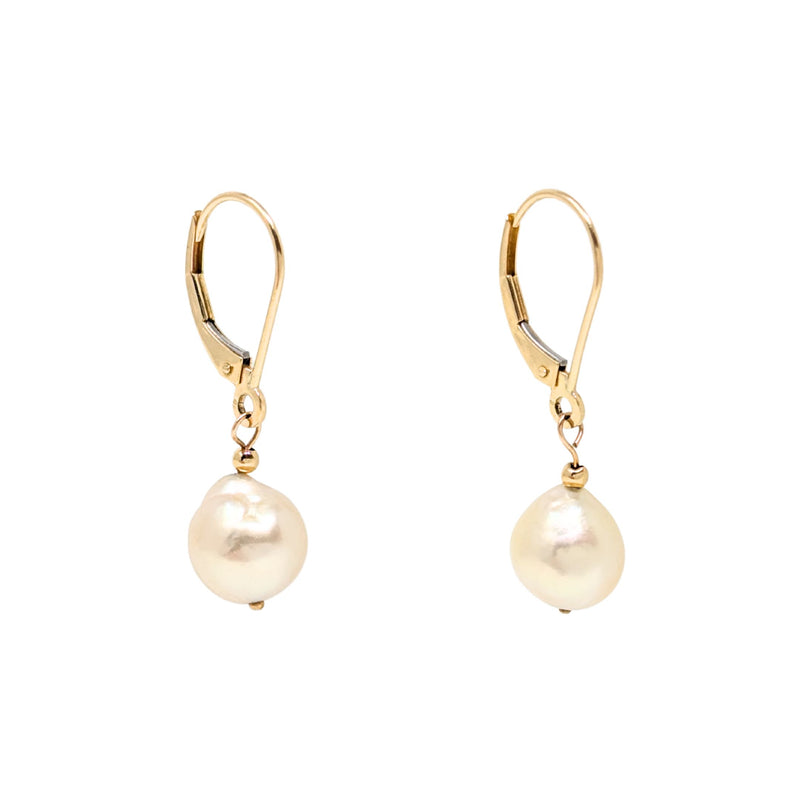 14K Gold 8mm Baroque Pearl Drop Earrings
