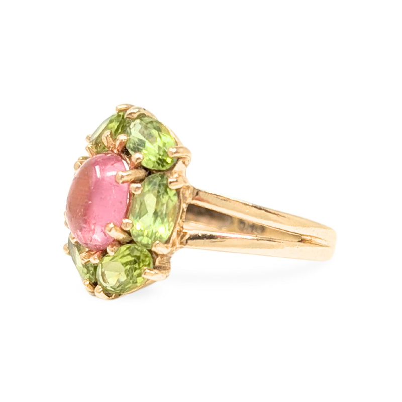 14K Gold Pink & Green Tourmaline Ring - Size 5