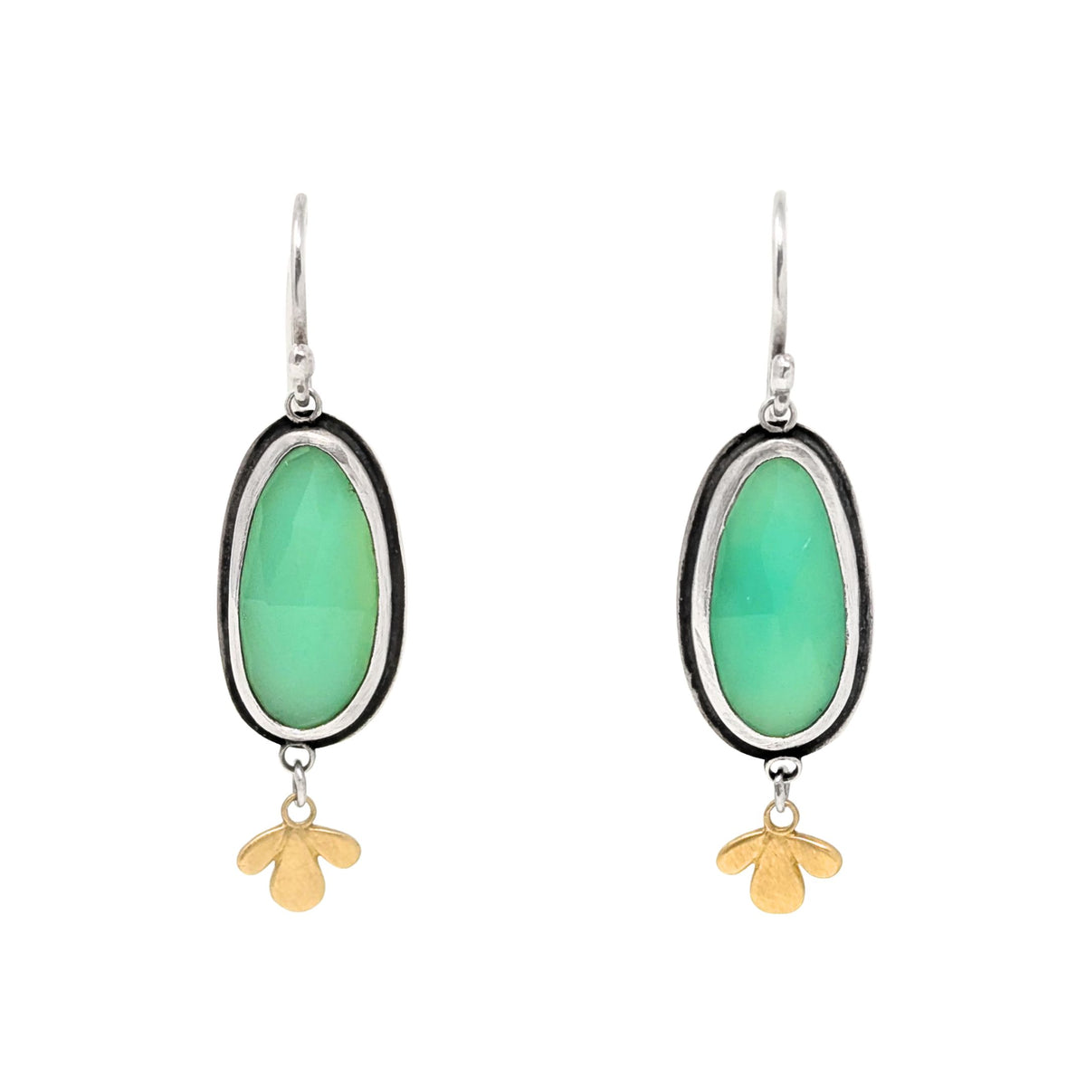 Ananda Khalsa Sterling Silver/22K Gold Lime Jade Drop Earrings