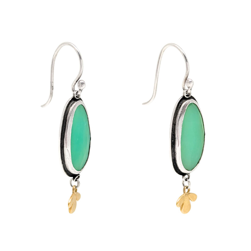 Ananda Khalsa Sterling Silver/22K Gold Lime Jade Drop Earrings