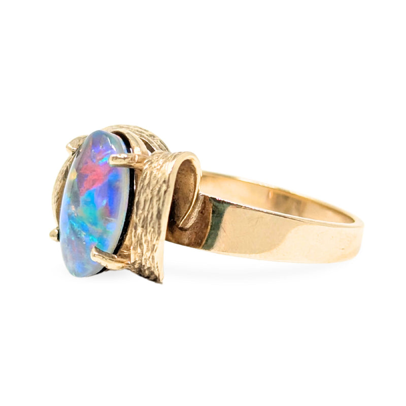 Vintage 10K Gold Harlequin Black Opal Ring - Size 7.25