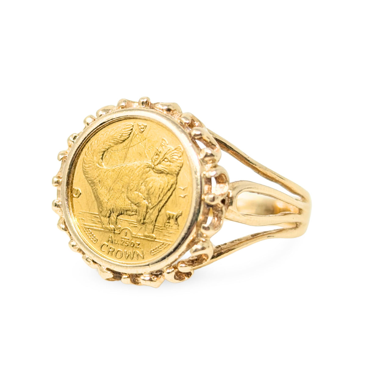 Isle of Man 1/25oz Gold Crown Cat Ring - Size 9.5