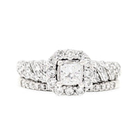 14K White Gold Halo 1.0tcw Princess Diamond Engagement Ring Set - Size 5.5