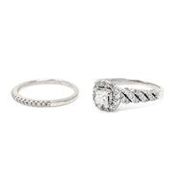 14K White Gold Halo 1.0tcw Princess Diamond Engagement Ring Set - Size 5.5