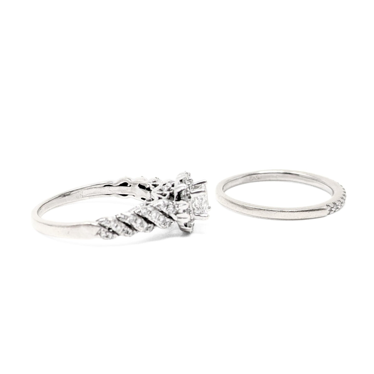14K White Gold Halo 1.0tcw Princess Diamond Engagement Ring Set - Size 5.5