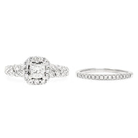 14K White Gold Halo 1.0tcw Princess Diamond Engagement Ring Set - Size 5.5