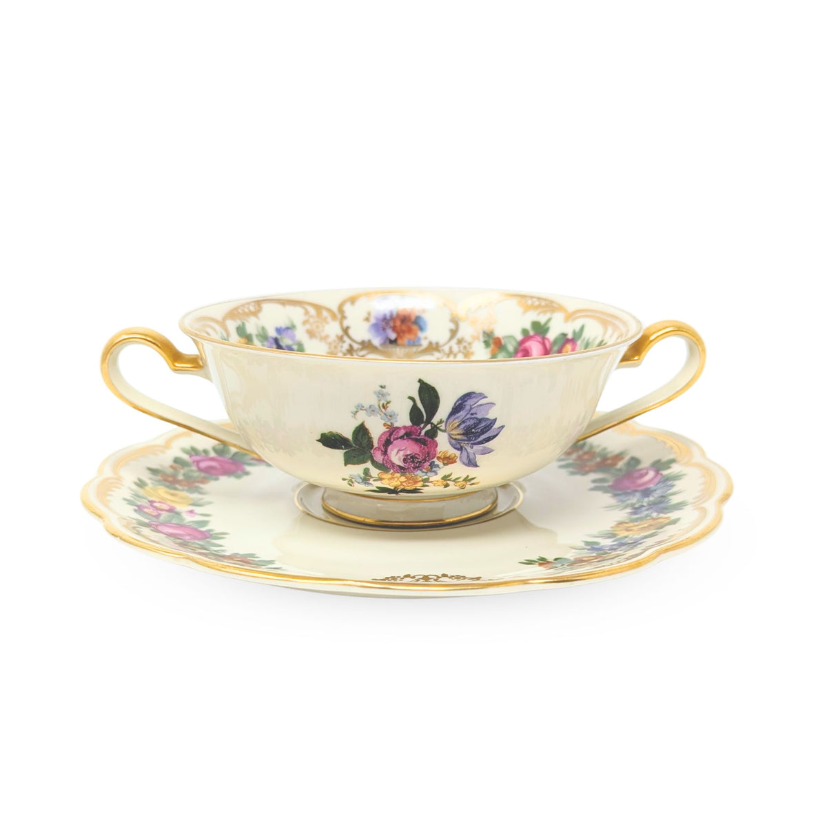 Royal Bayreuth Germany "Nurenberg" Set of 6 Cream Soup Bowls & Saucers (12pcs)