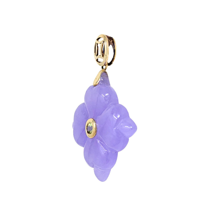 14K Gold Purple Jade & Peridot Flower Pendant