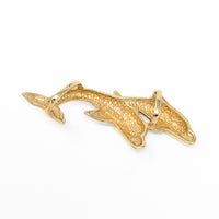 14K Gold Double Dolphin Slide Pendant