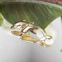14K Gold Double Dolphin Slide Pendant