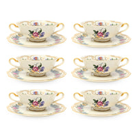 Royal Bayreuth Germany "Nurenberg" Set of 6 Cream Soup Bowls & Saucers (12pcs)