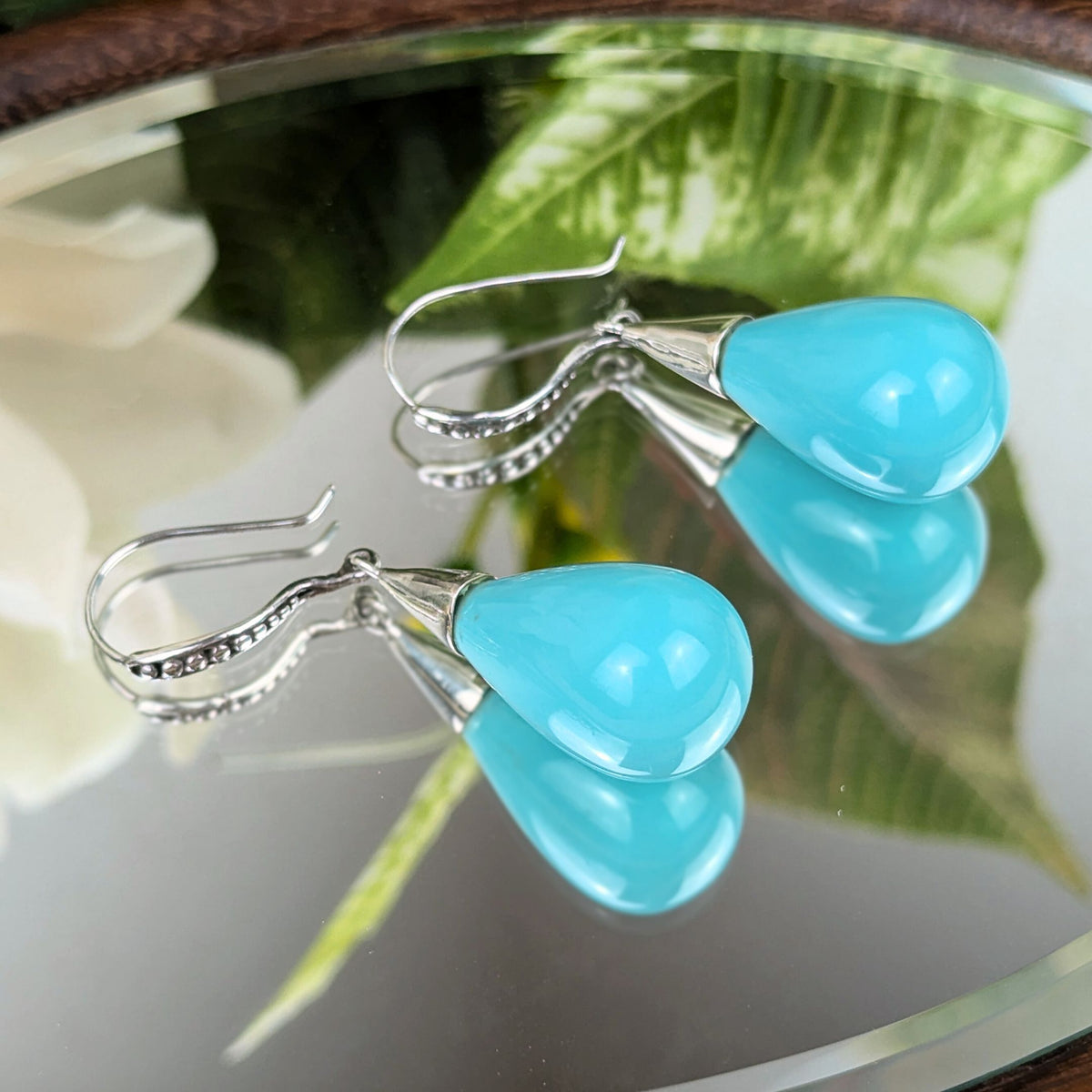 Vintage Sterling Silver & Turquoise Teardrop Earrings
