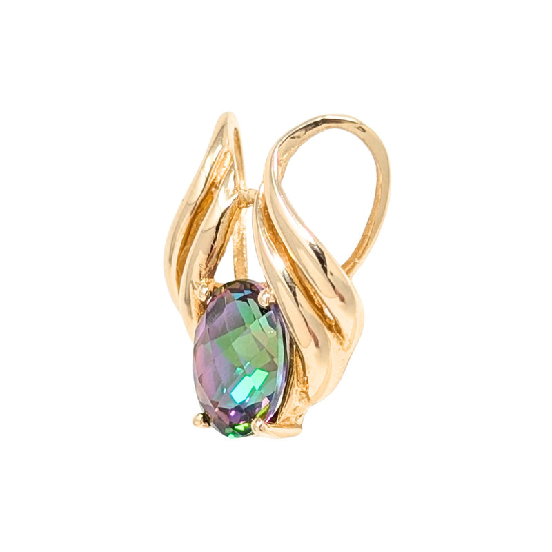 14K Gold Mystic Topaz Omega Slide Pendant