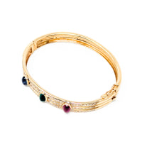 14K Gold Diamond, Emerald, Ruby, & Sapphire Bangle Bracelet