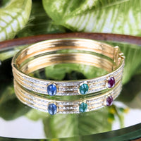14K Gold Diamond, Emerald, Ruby, & Sapphire Bangle Bracelet