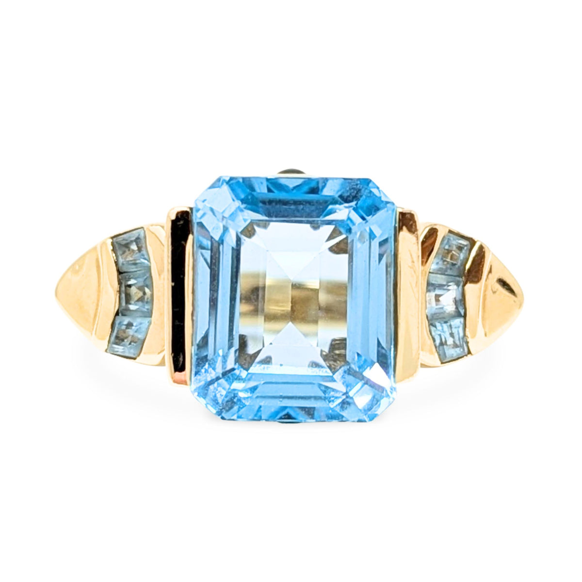 14K Gold Light Blue Topaz & Aquamarine Cocktail Ring - Size 7