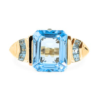 14K Gold Light Blue Topaz & Aquamarine Cocktail Ring - Size 7