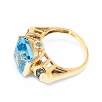 14K Gold Light Blue Topaz & Aquamarine Cocktail Ring - Size 7