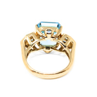 14K Gold Light Blue Topaz & Aquamarine Cocktail Ring - Size 7