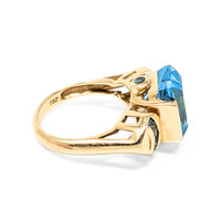 14K Gold Light Blue Topaz & Aquamarine Cocktail Ring - Size 7