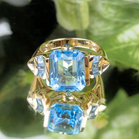 14K Gold Light Blue Topaz & Aquamarine Cocktail Ring - Size 7