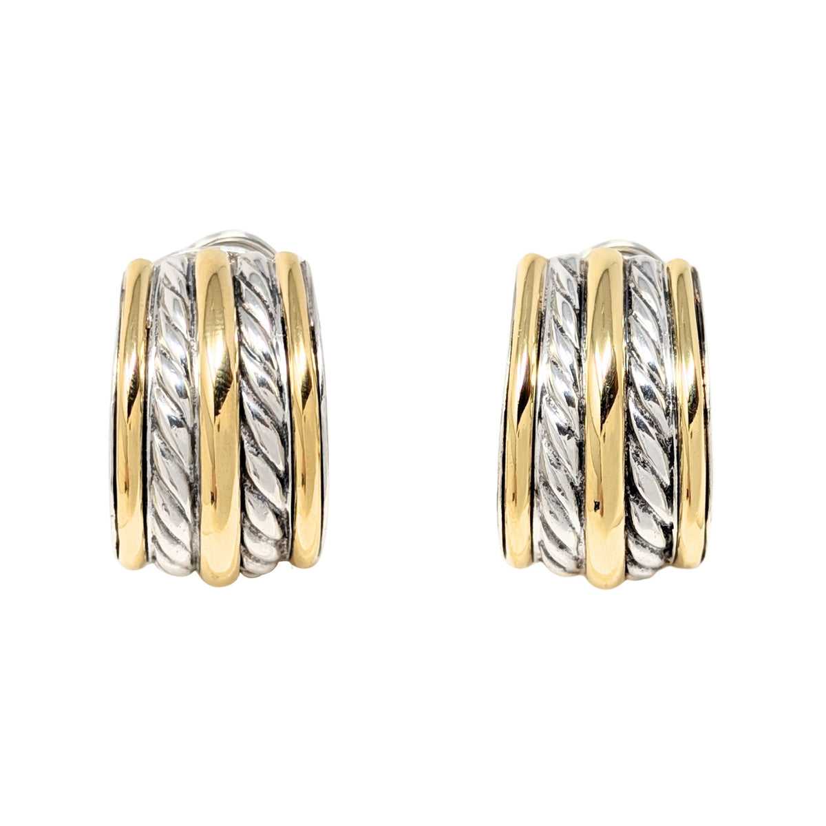 David Yurman 18K Gold/Sterling Silver Double Cable Huggies Earrings