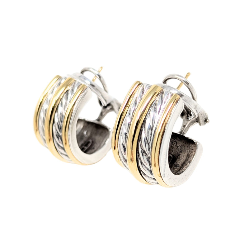 David Yurman 18K Gold/Sterling Silver Double Cable Huggies Earrings