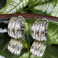 David Yurman 18K Gold/Sterling Silver Double Cable Huggies Earrings