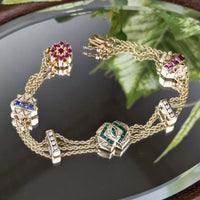 Joshua 14K Gold, Diamond, Emerald, Amethyst, & Tourmaline Slide Charm Bracelet